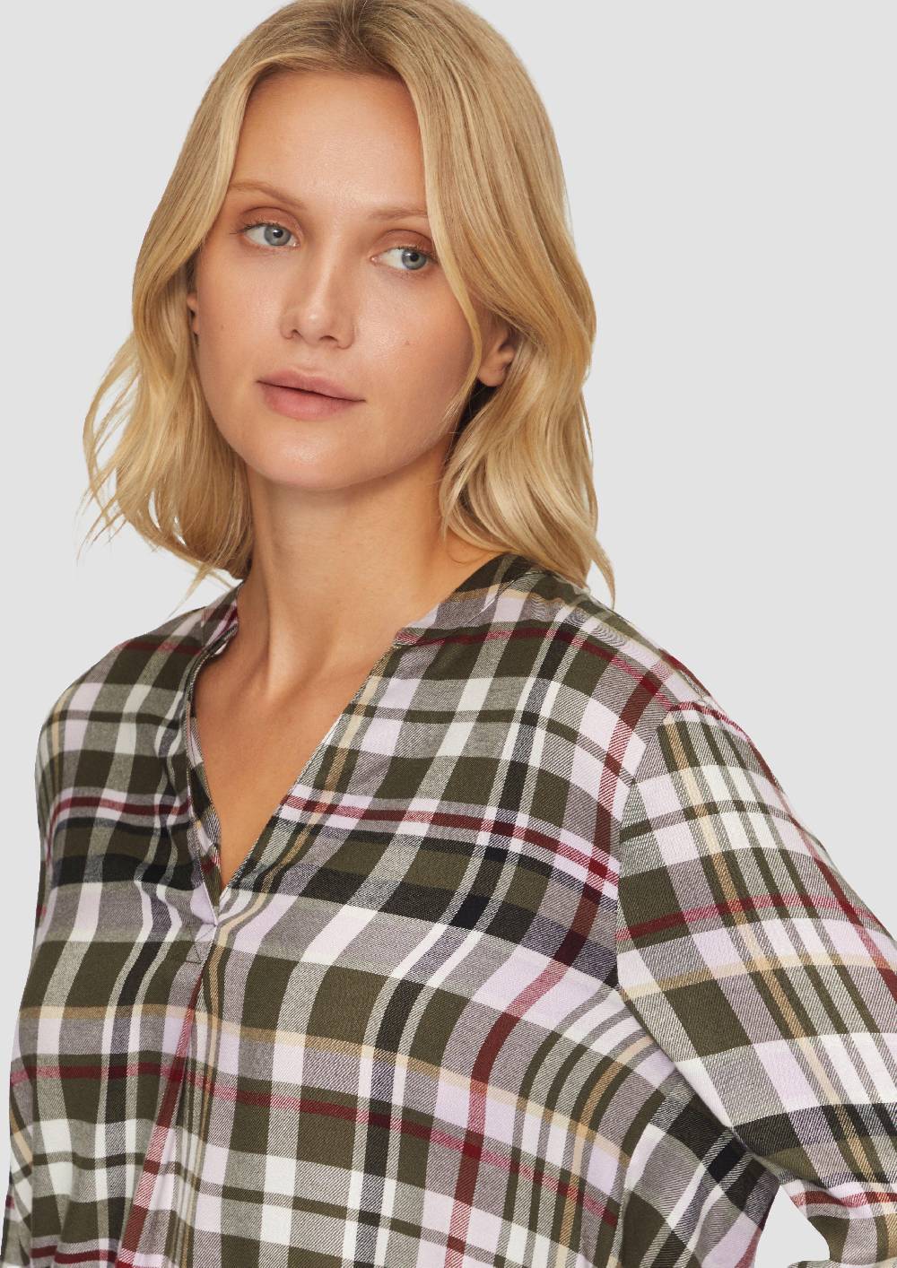 S.Oliver Karierte Bluse aus Viskosemix und Krempel-Detail Kostenlose Rückgabe