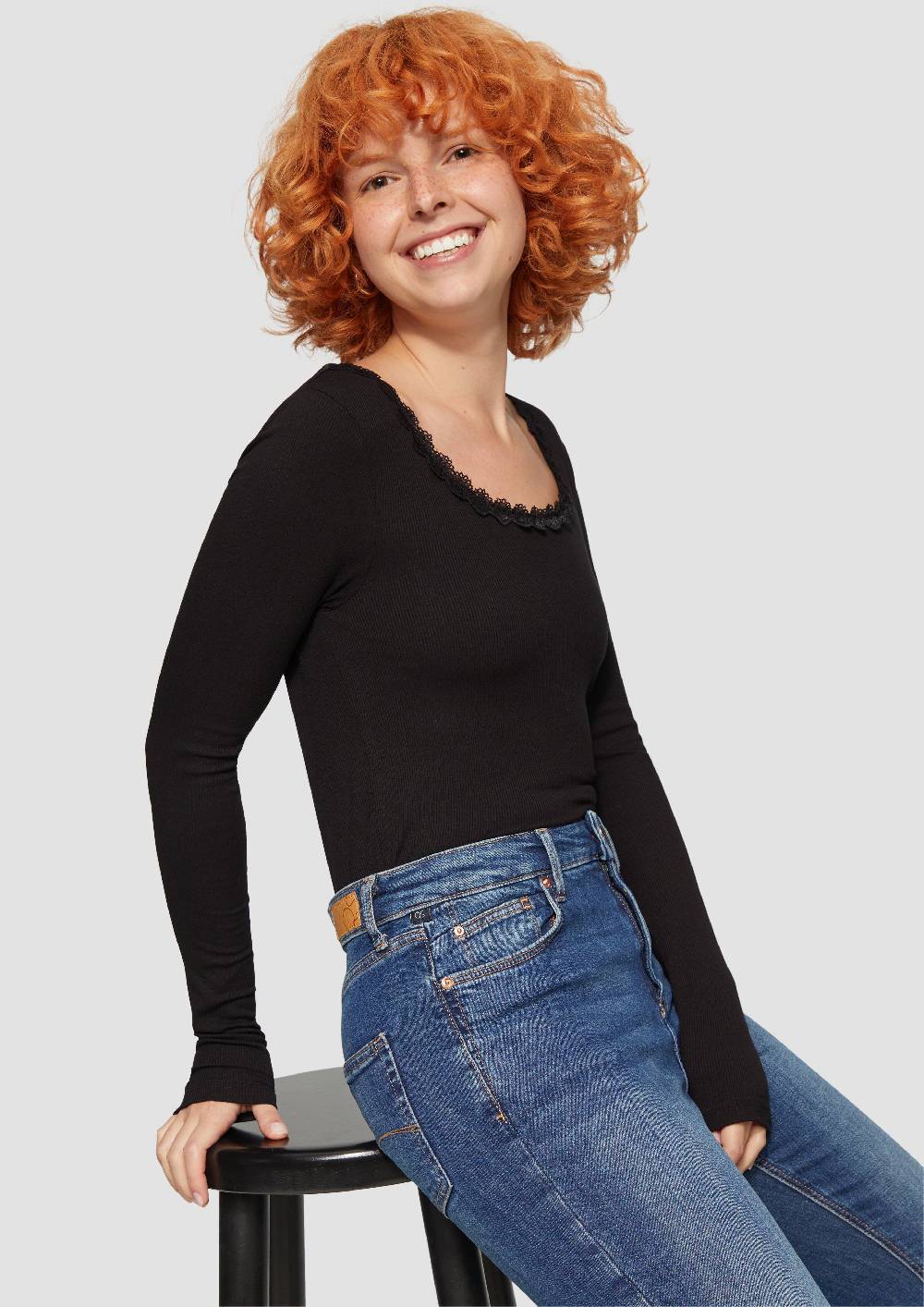 S.Oliver Rippshirt aus Viskosemix mit Spitzendetail Letzte 2 Tage