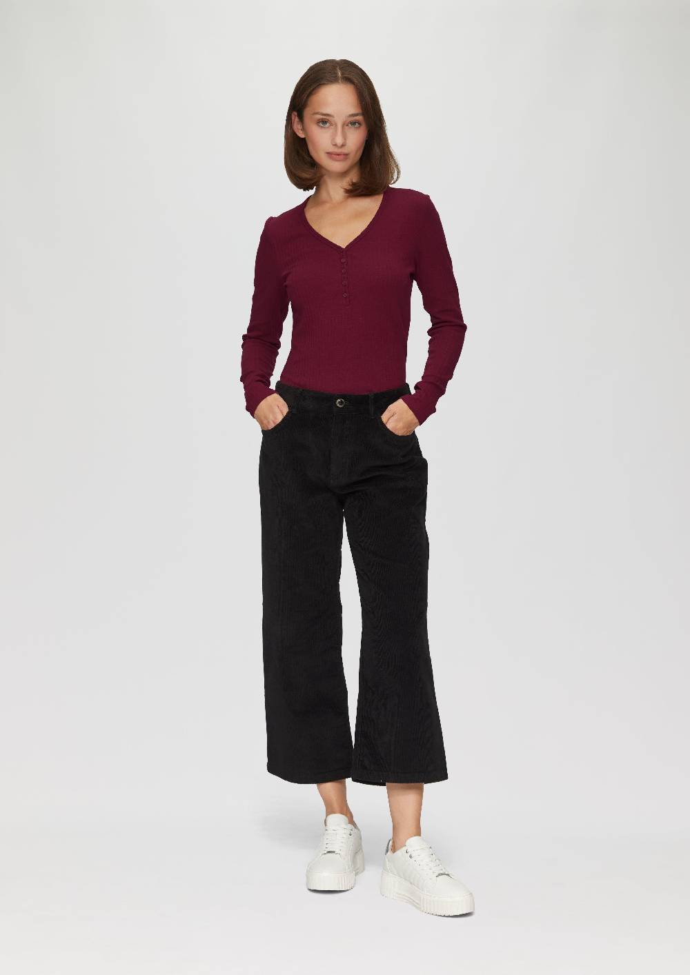 S.Oliver Stretchiges Longsleeve mit Henleyausschnitt Zeitbegrenzte Promotion