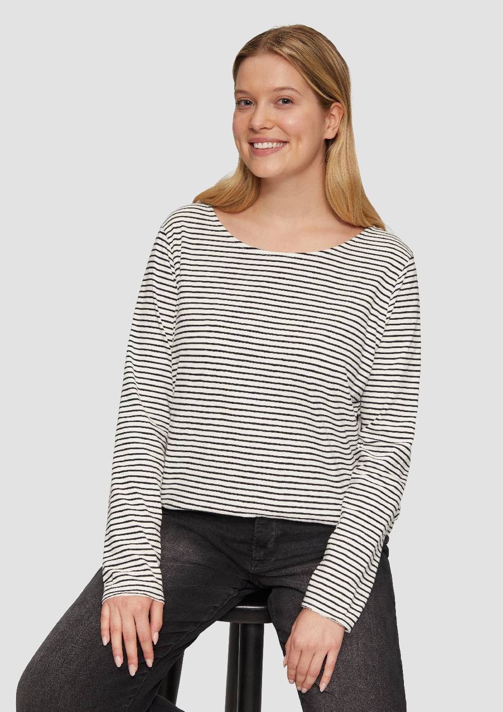 S.Oliver Longsleeve mit Flammgarnstruktur und Rundhalsausschnitt Letzter Tag