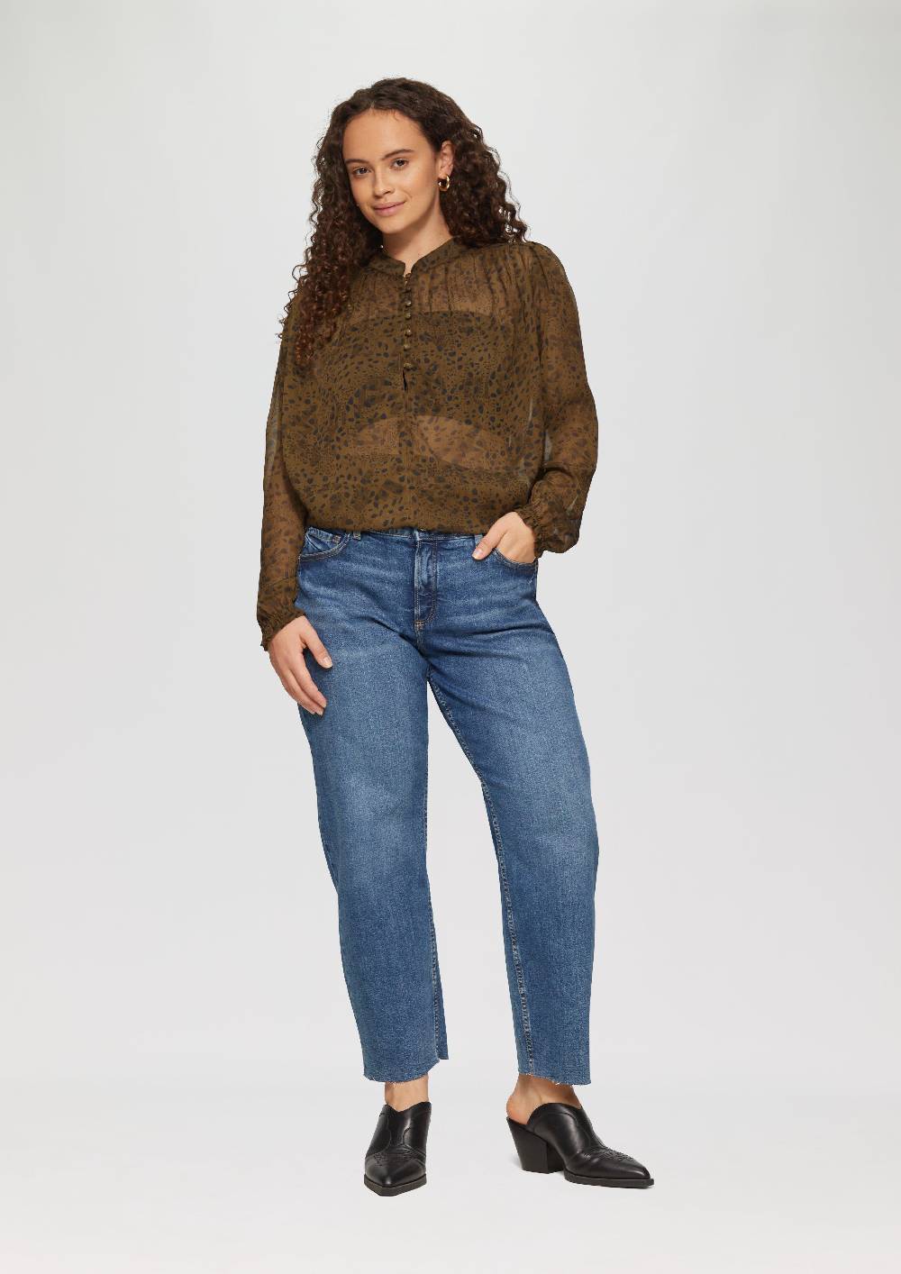 S.Oliver Leicht transparente Chiffonbluse mit Puffärmeln Auslauf
