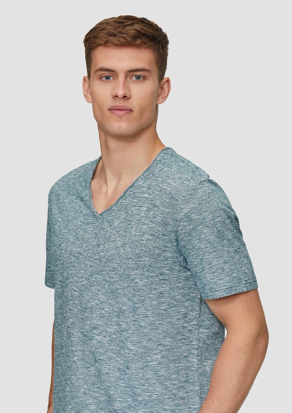 S.Oliver Meliertes T-Shirt mit V-Ausschnitt und Logo-Detail Schlussverkauf