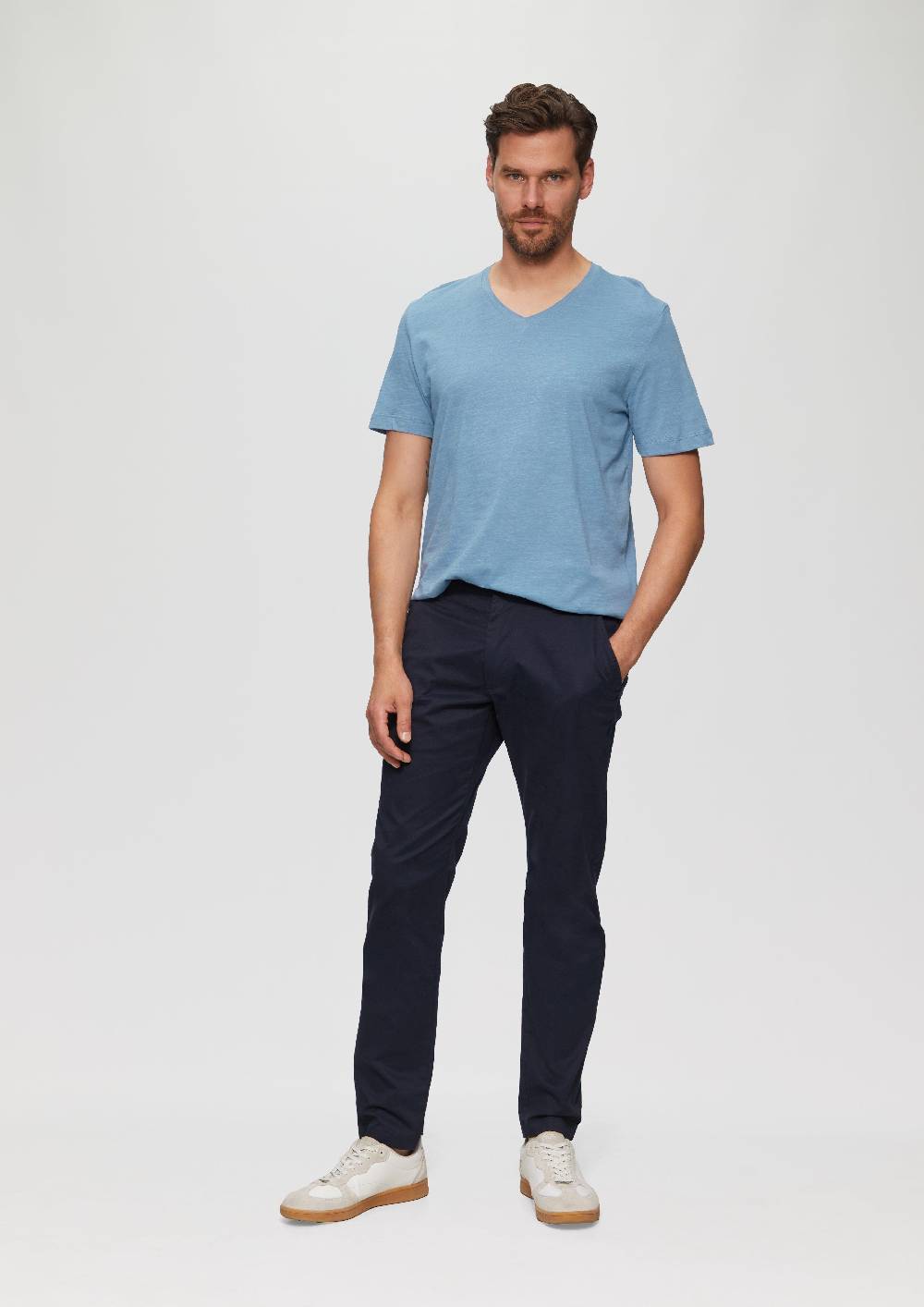 S.Oliver Baumwollshirt mit V-Ausschnitt und Flammgarnstruktur Super Sparpreis