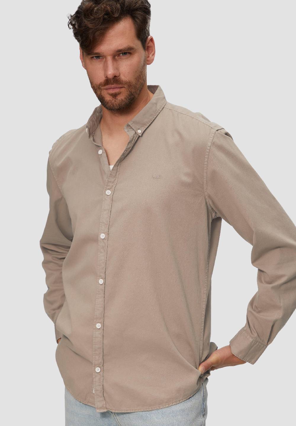 S.Oliver Garment Washed Hemd mit Logo-Stickerei Vierteljährliche Förderung