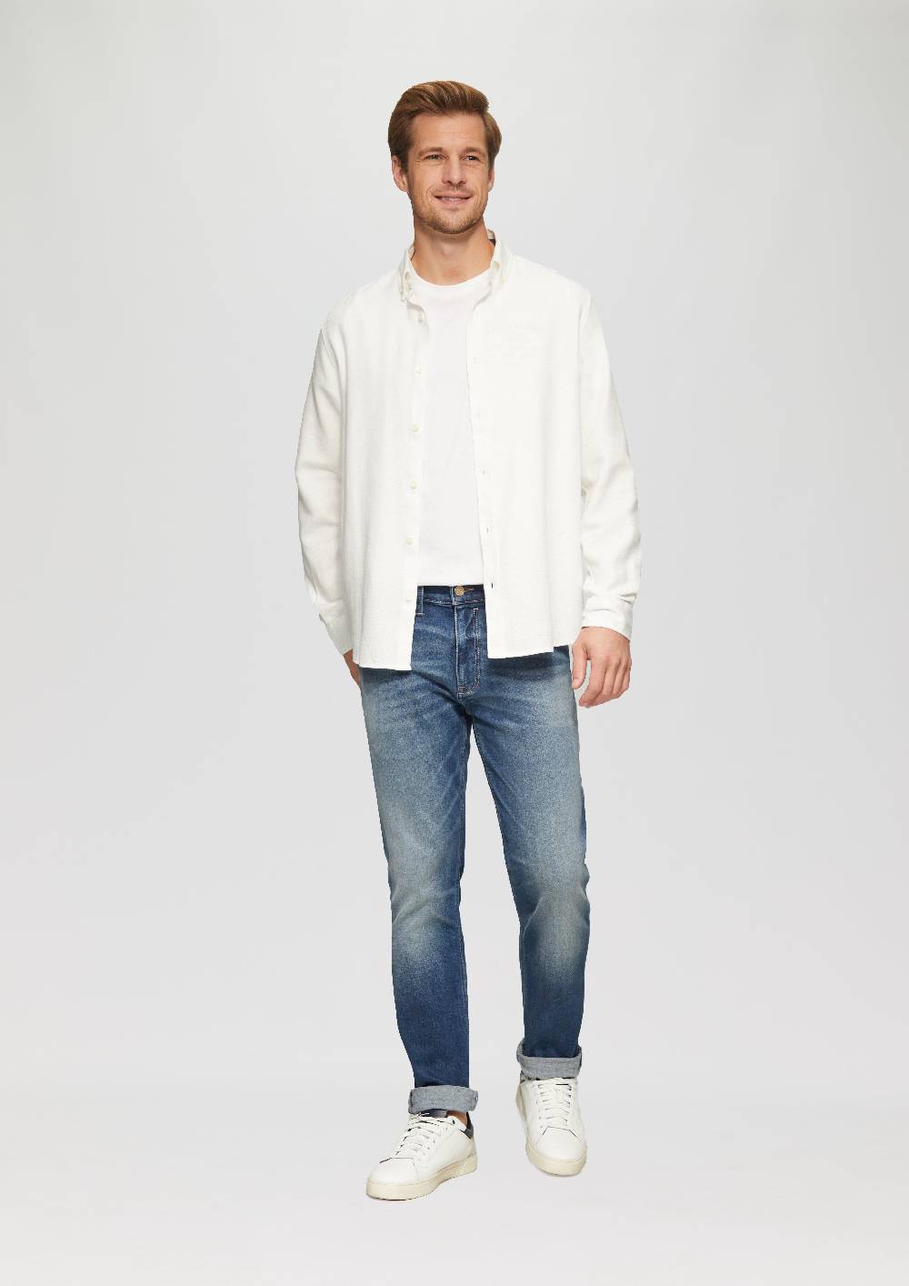 S.Oliver Regular Fit: Strukturiertes Baumwollhemd mit Button-down-Kragen Sonderangebot