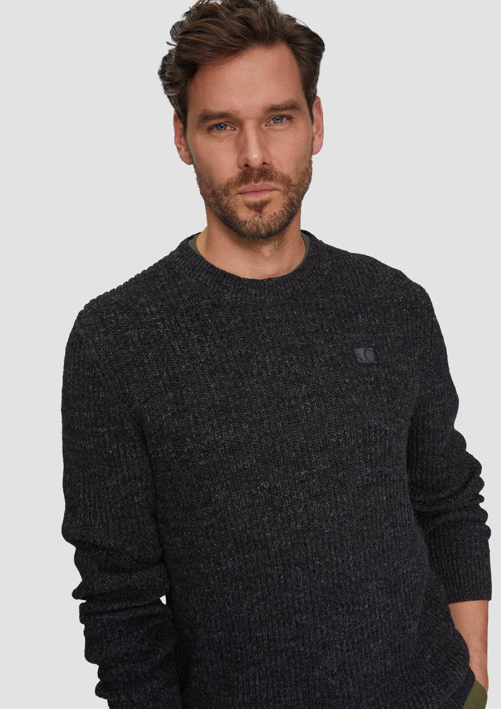 S.Oliver Melierter Pullover mit Patentmuster und Crew Neck Räumungsverkauf