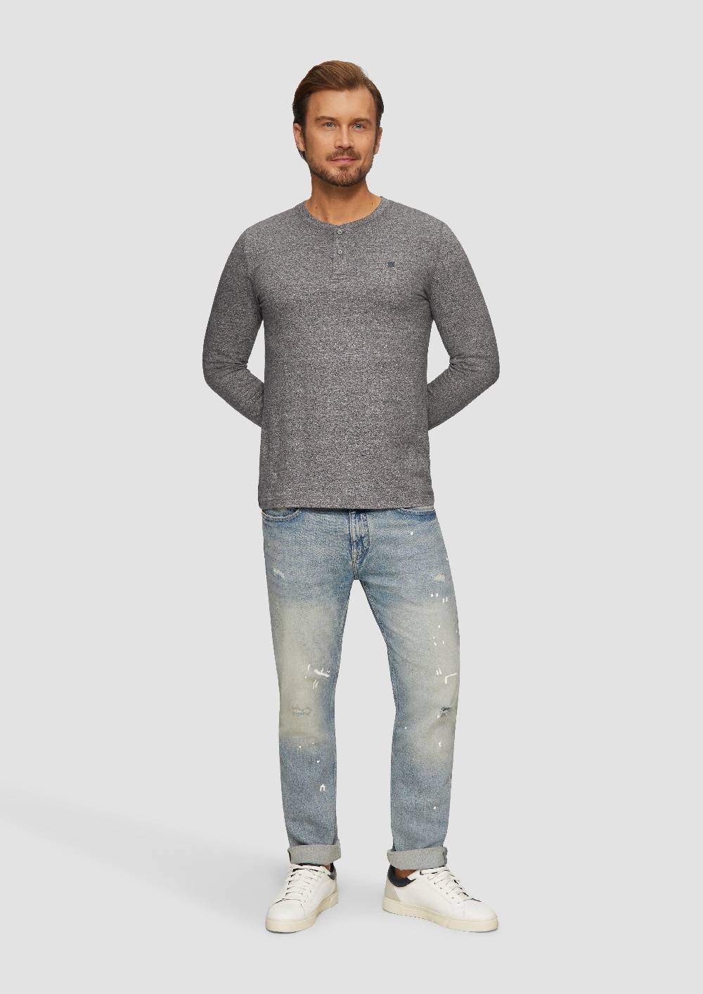 S.Oliver Meliertes Longsleeve mit Henley-Ausschnitt VIP-Rabatte