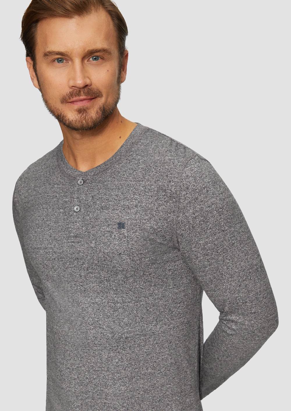 S.Oliver Meliertes Longsleeve mit Henley-Ausschnitt VIP-Rabatte