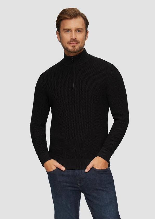 S.Oliver Strukturierter Strickpullover mit Troyerkragen zollfrei