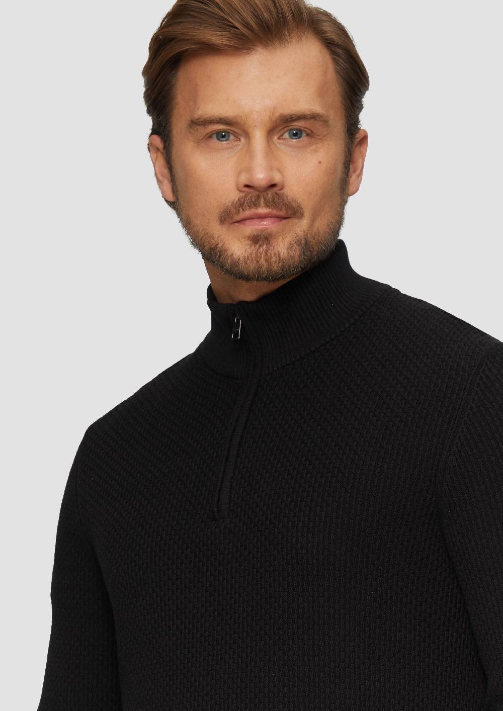 S.Oliver Strukturierter Strickpullover mit Troyerkragen zollfrei