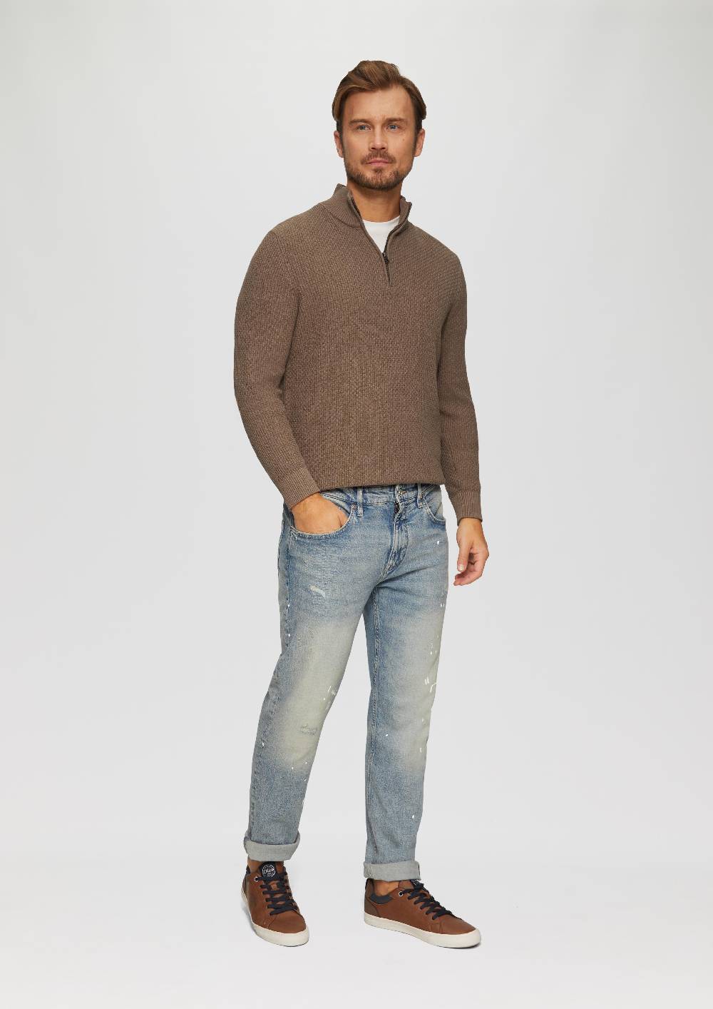 S.Oliver Strukturierter Strickpullover mit Troyerkragen 50% Rabatt für begrenzte Zeit