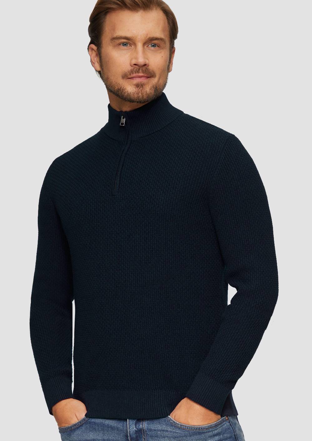 S.Oliver Strukturierter Strickpullover mit Troyerkragen Rabatte dieses Monats