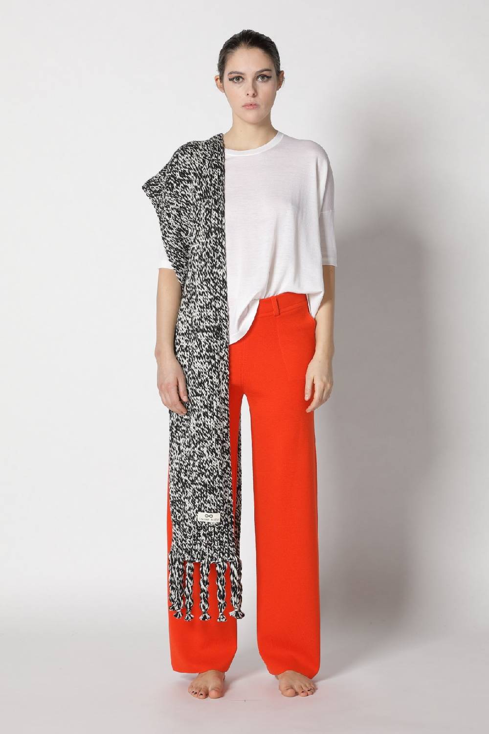 Sminfinity flowing cape jumper + milano palazzo pants + contrast mouliné scarf Nur für heute