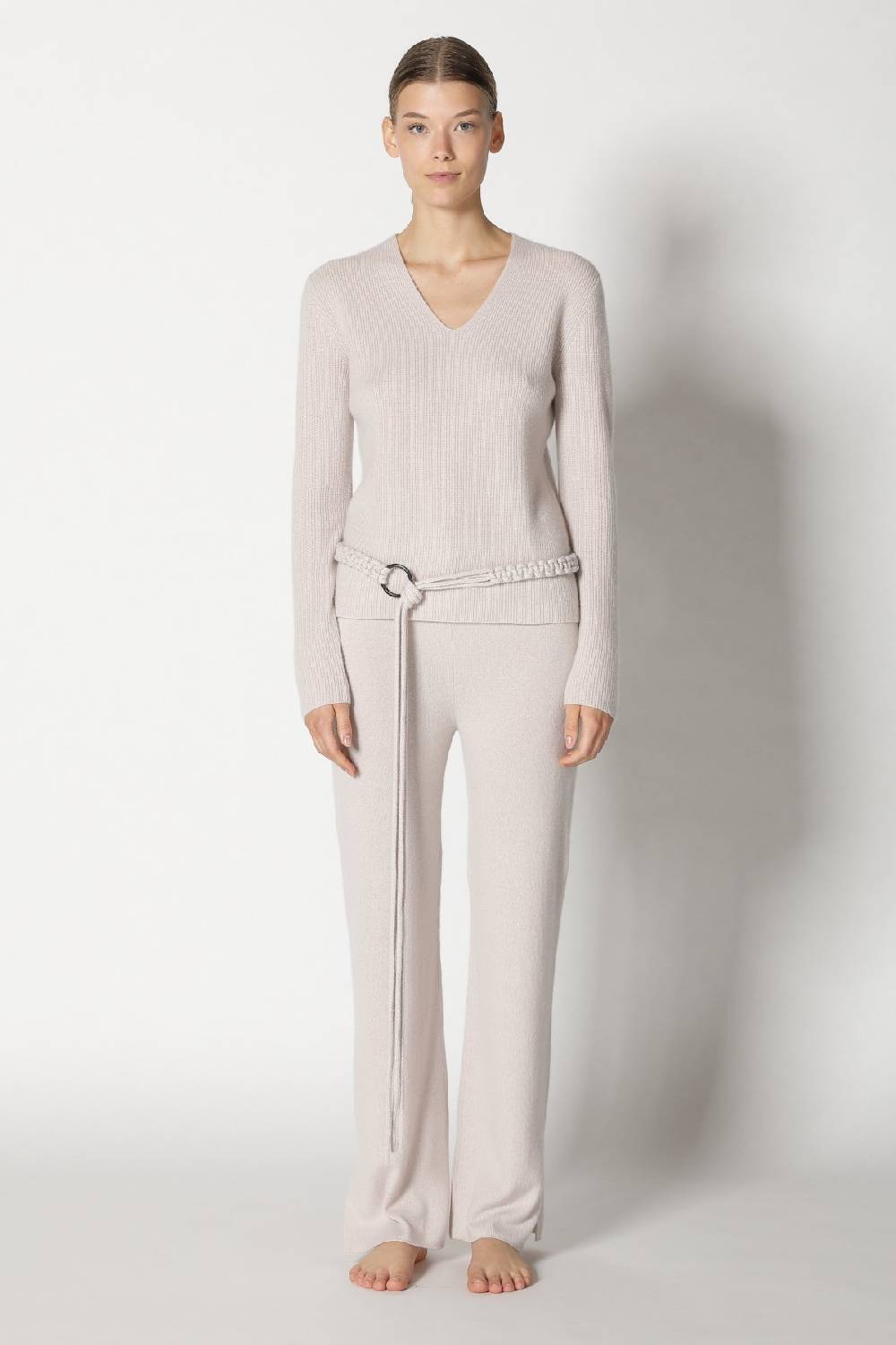 Sminfinity pure fitted rib V neck + pure slitted pants + hang loose ring belt Blitzverkäufe