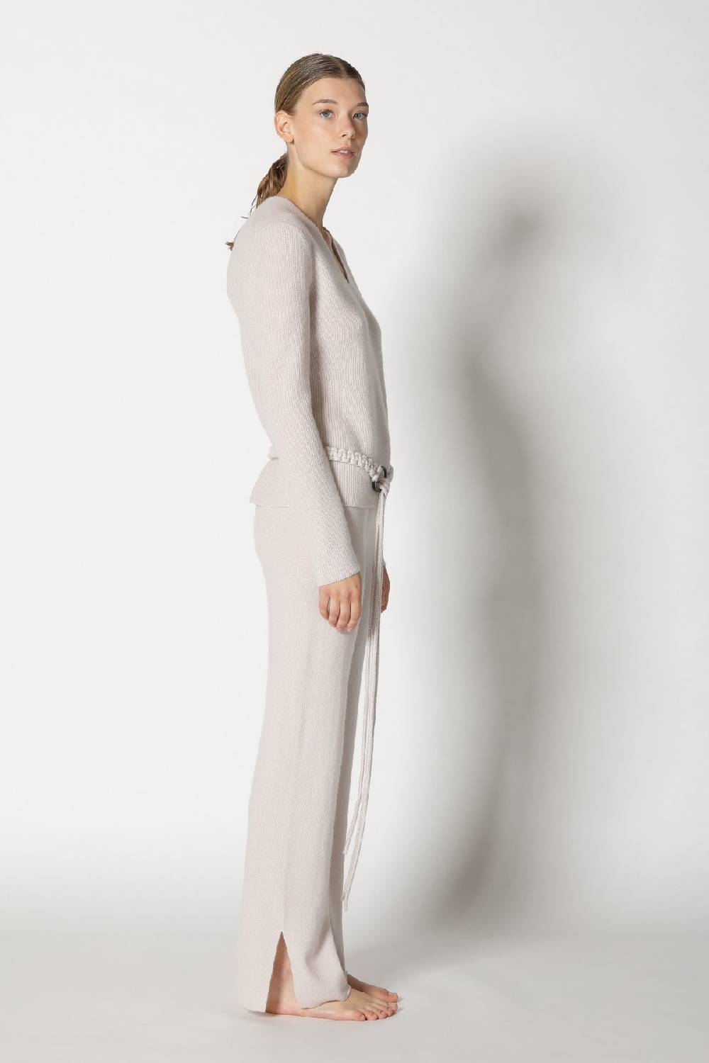 Sminfinity pure fitted rib V neck + pure slitted pants + hang loose ring belt Blitzverkäufe