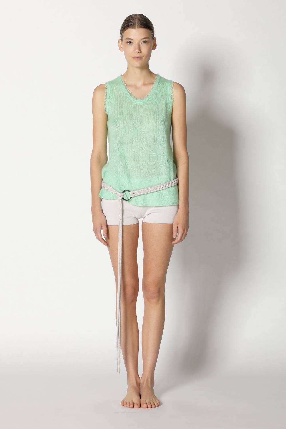 Sminfinity fluffy fringe crew top + fluffy fringe plaid + hang loose ring belt handmade makrame Valentinstagsangebot