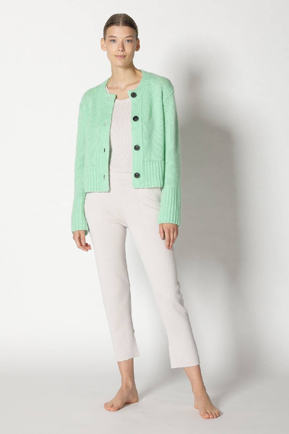 Sminfinity fluffy cropped jacket + silky rib tank top + silky cropped pants Neueste Mode