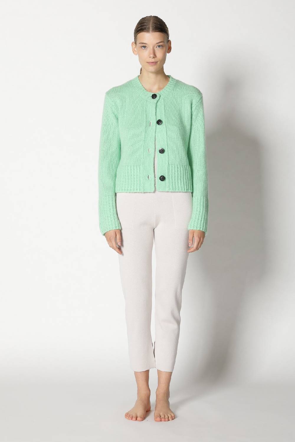 Sminfinity fluffy cropped jacket + silky rib tank top + silky cropped pants Neueste Mode