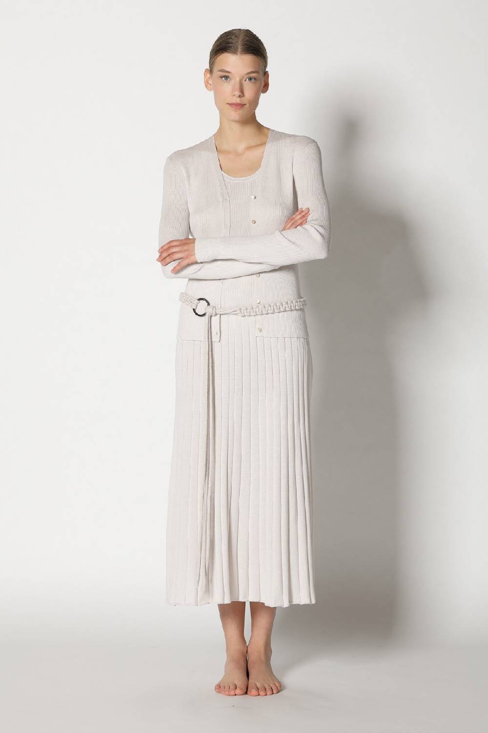 Sminfinity silky rib cardy + silky rib tank top + silky sun rib skirt + hang loose ring belt Online Outlet