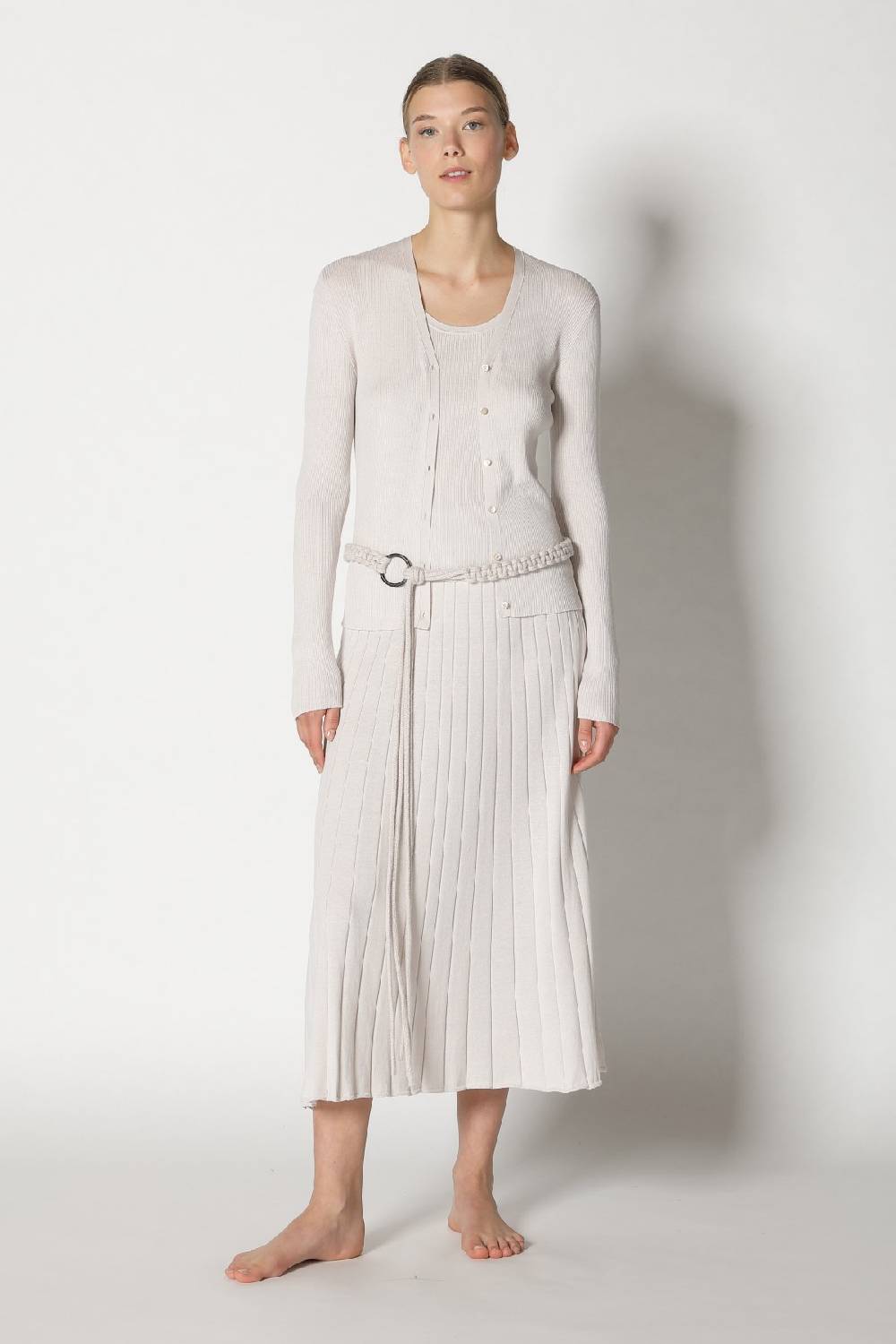 Sminfinity silky rib cardy + silky rib tank top + silky sun rib skirt + hang loose ring belt Online Outlet
