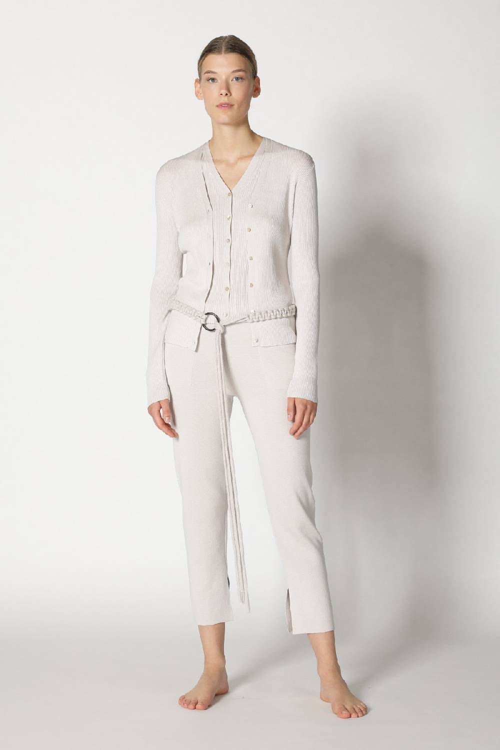 Sminfinity silky rib cardy + silky rib vest + silky cropped pants + hang loose ring belt Exklusive Angebote