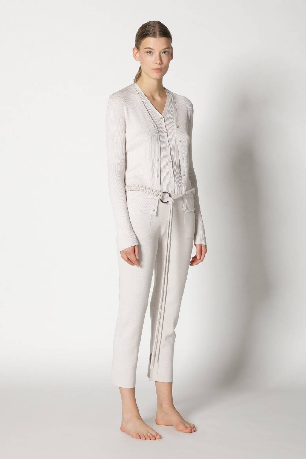 Sminfinity silky rib cardy + silky rib vest + silky cropped pants + hang loose ring belt Exklusive Angebote