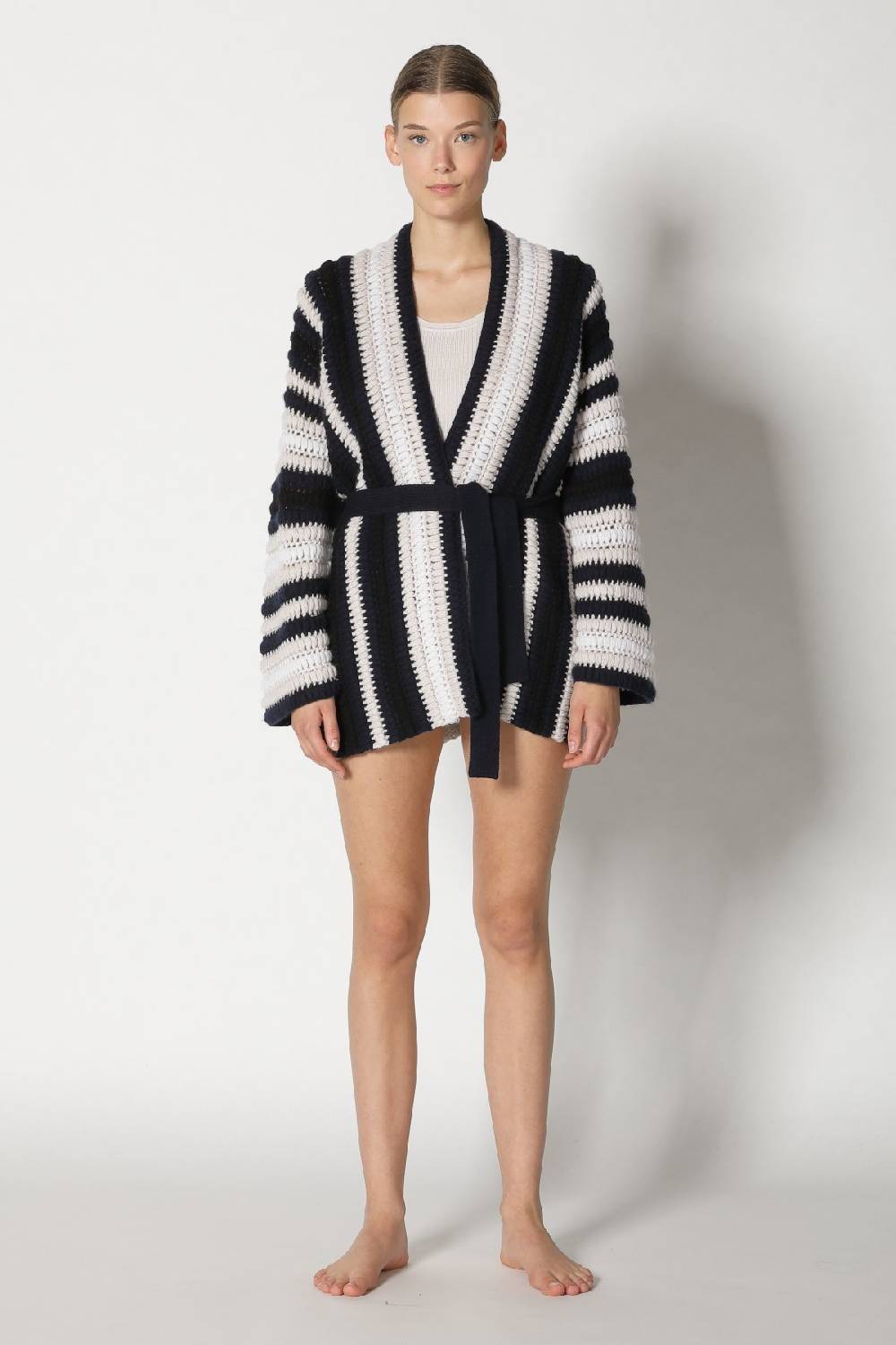 Sminfinity pure stripe crochet jacket + silky rib tank top Blitzangebot