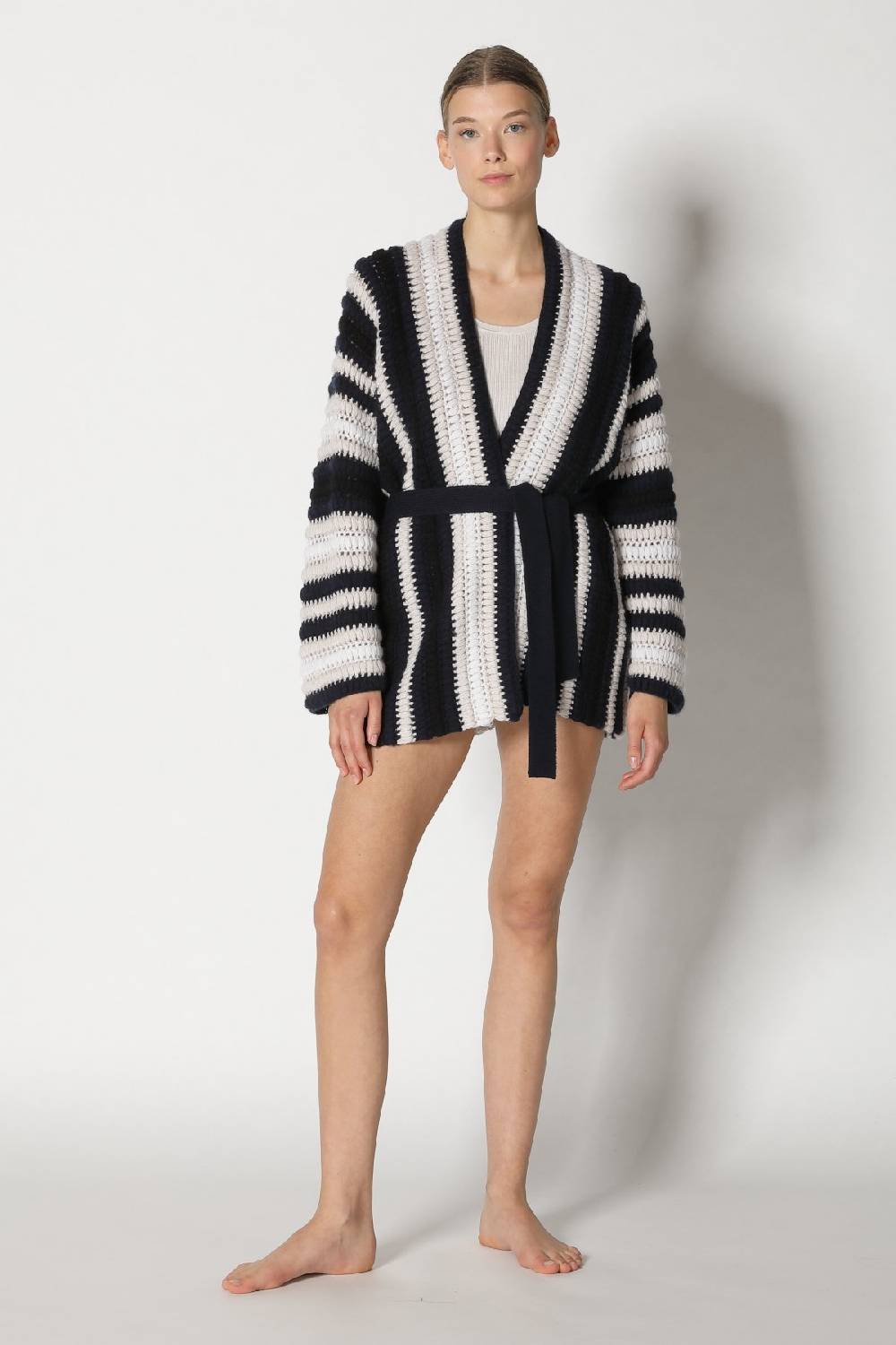 Sminfinity pure stripe crochet jacket + silky rib tank top Blitzangebot