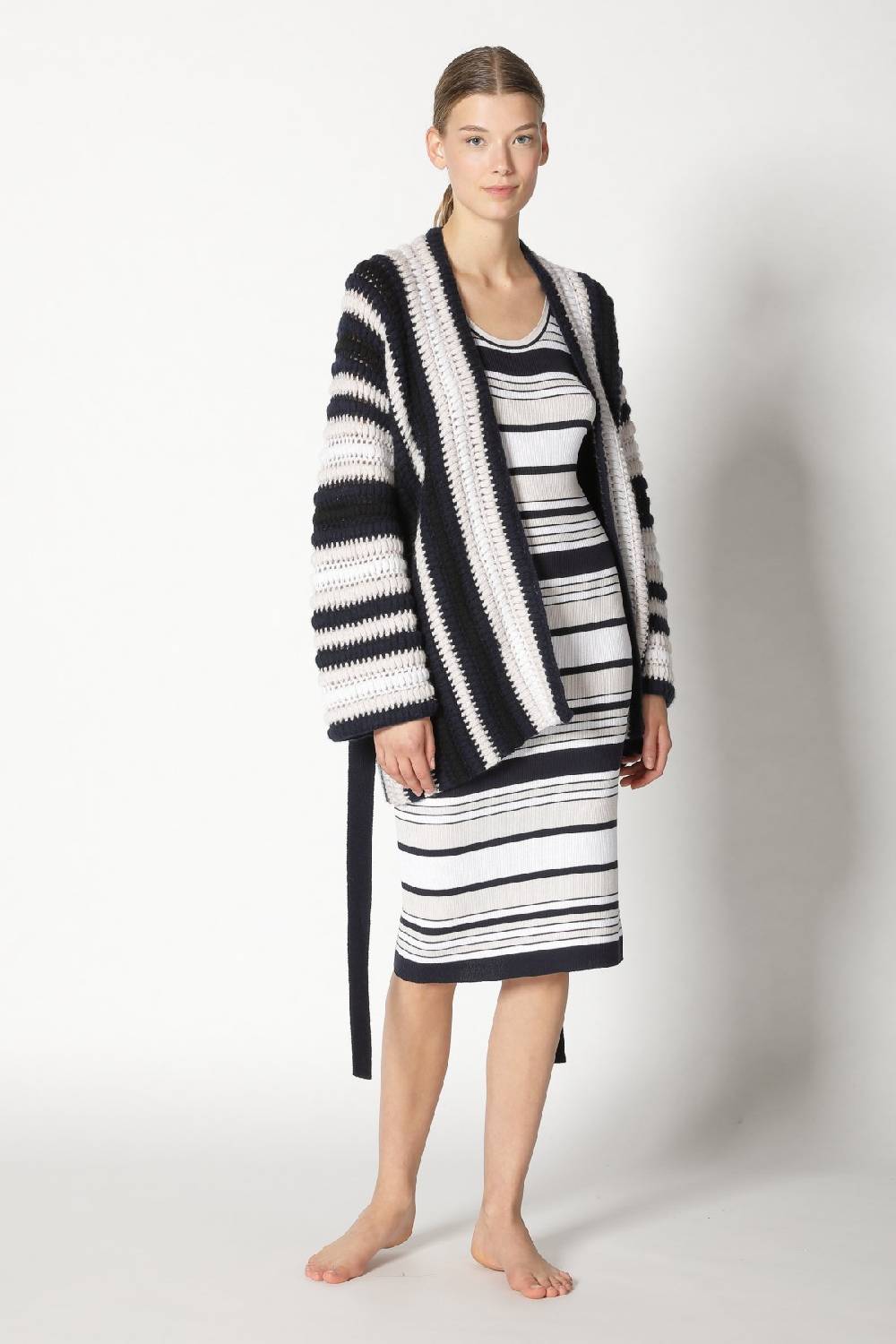Sminfinity silky rib stripe tank dress + pure stripe crochet jacket Große Rabatte