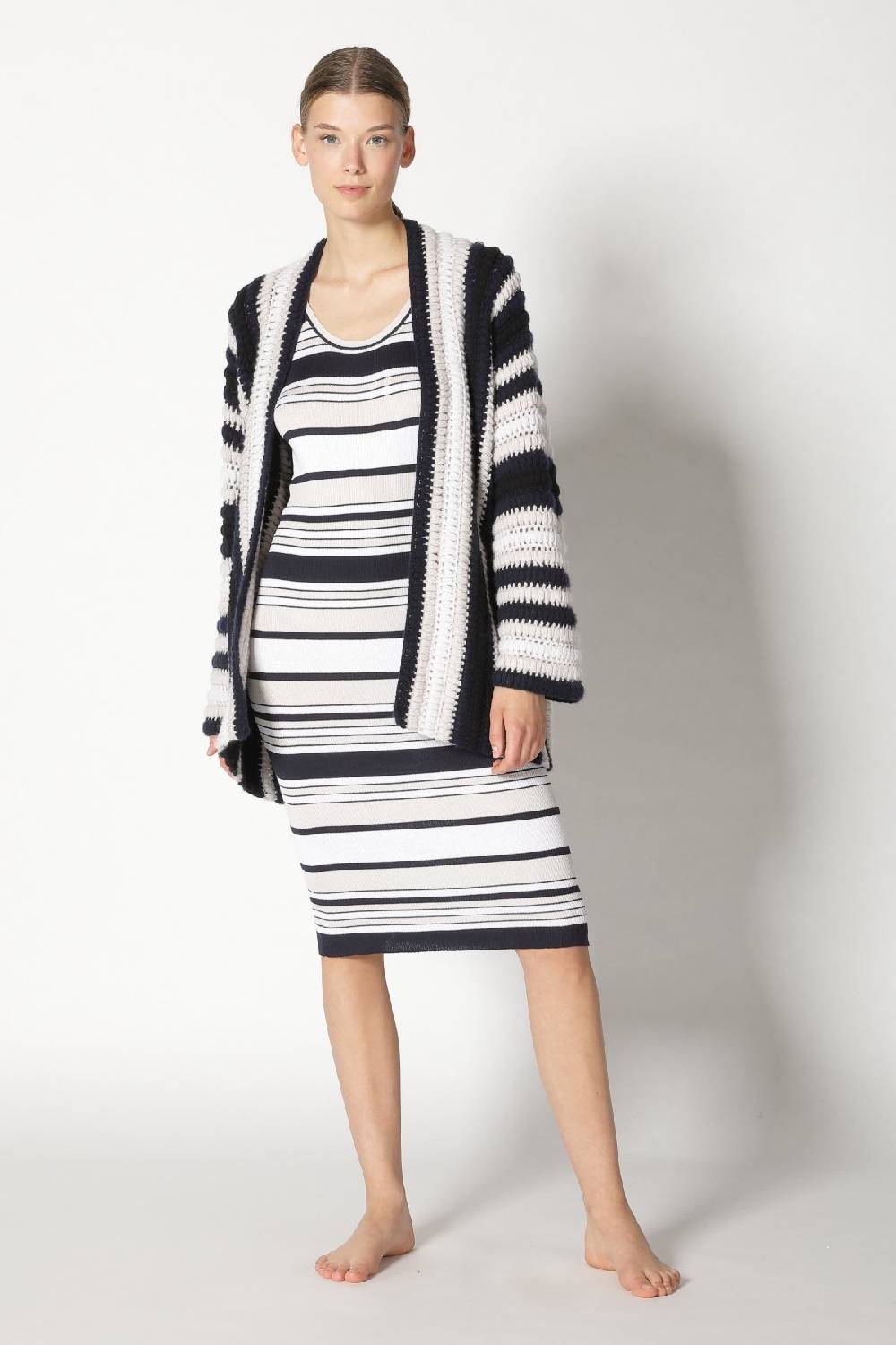Sminfinity silky rib stripe tank dress + pure stripe crochet jacket Große Rabatte