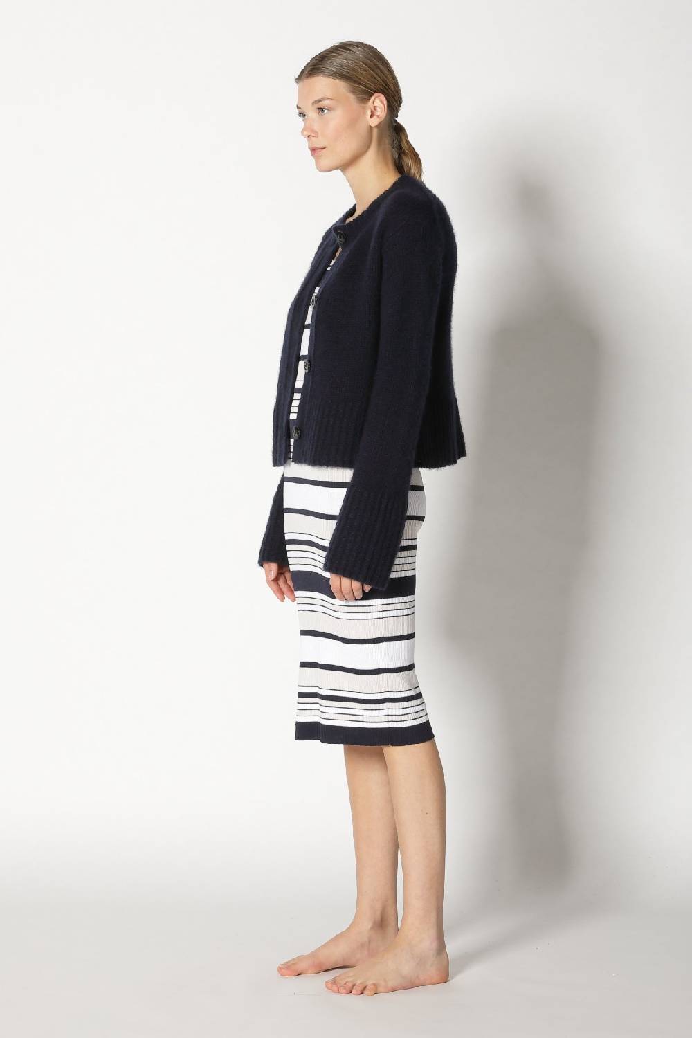 Sminfinity fluffy cropped jacket + silky rib stripe tank dress Saisonale Angebote