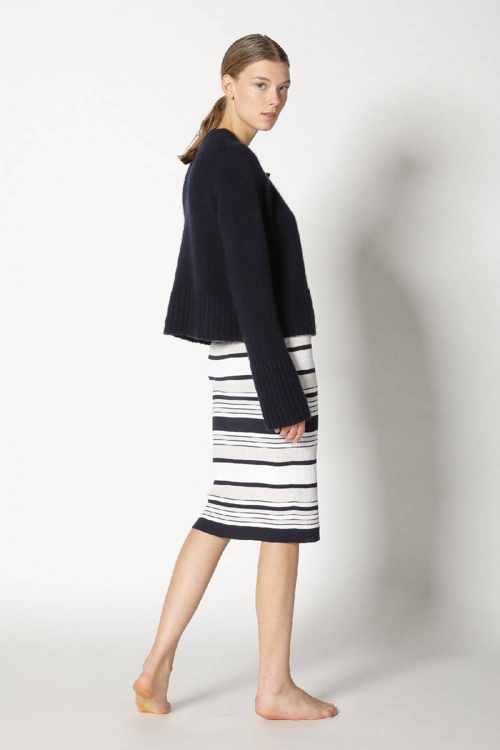 Sminfinity fluffy cropped jacket + silky rib stripe tank dress Saisonale Angebote