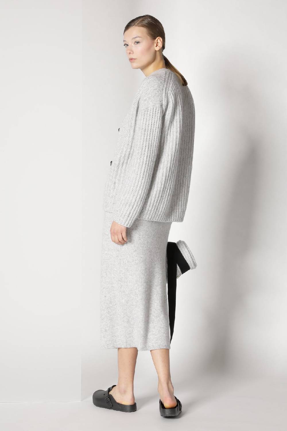Sminfinity blurry ribbed cardigan + blurry crew top + blurry tulip skirt Super Rabatt