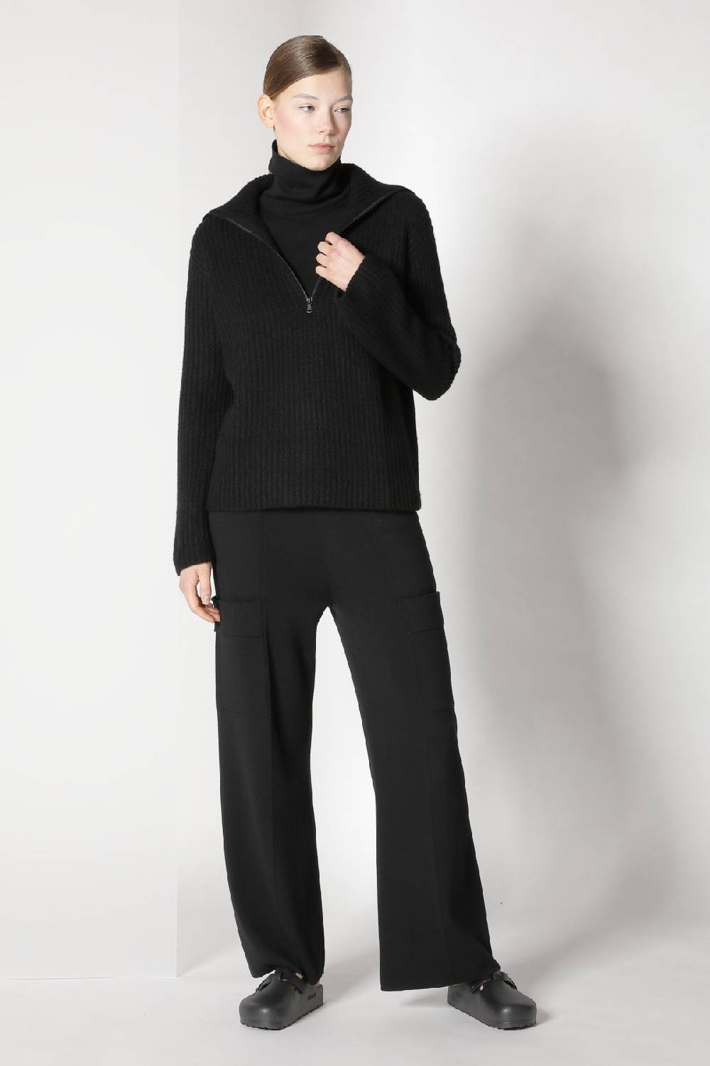 Sminfinity blurry ribbed zip-jumper + fitted turtle top + cargo bellbottom pants Clearance-Verkauf