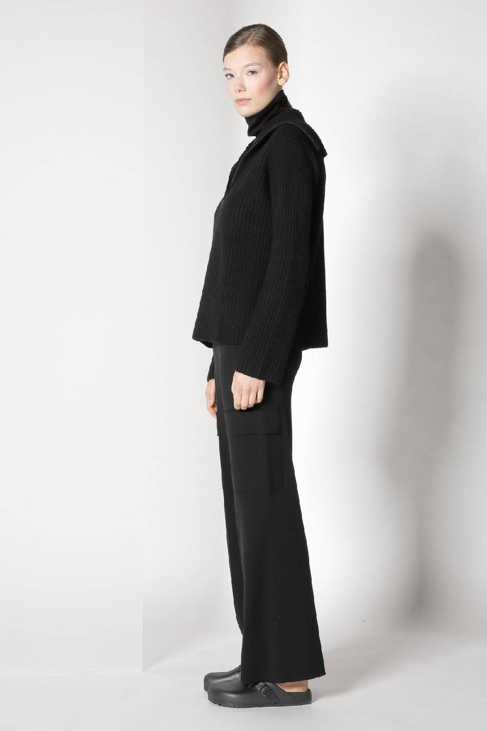 Sminfinity blurry ribbed zip-jumper + fitted turtle top + cargo bellbottom pants Clearance-Verkauf