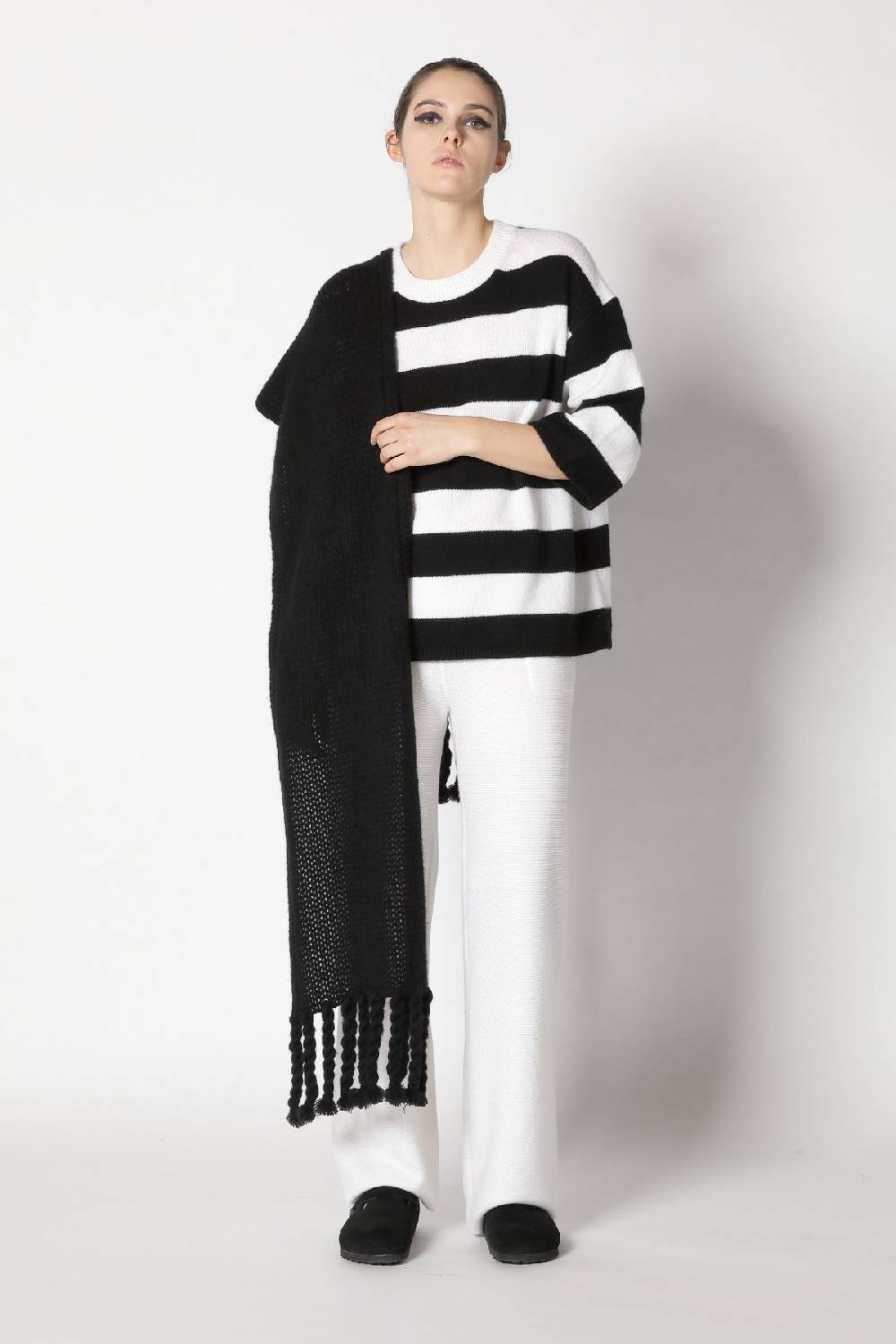 Sminfinity blurry stripe jumper + blurry chunky scarf + garter palazzo pants VIP-Rabatte