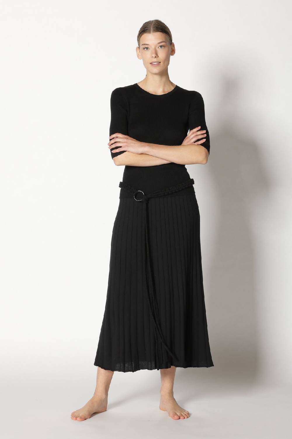 Sminfinity silky rib crew T + silky sun rib skirt + hang loose ring belt Heißer Verkauf