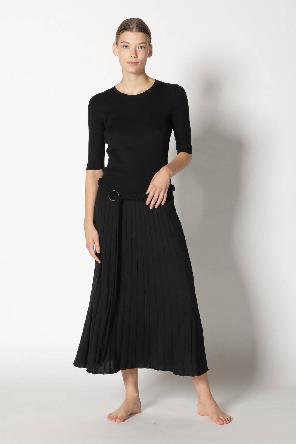 Sminfinity silky rib crew T + silky sun rib skirt + hang loose ring belt Heißer Verkauf