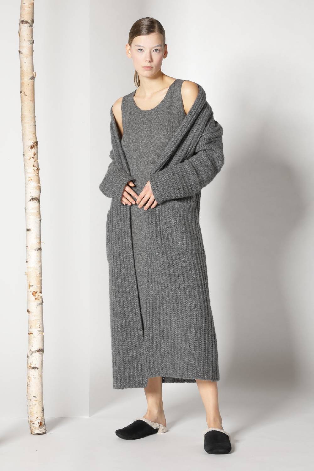 Sminfinity fluffy ribbed maxi coat + fluffy 1 Ply tank dress Jubiläumsangebot