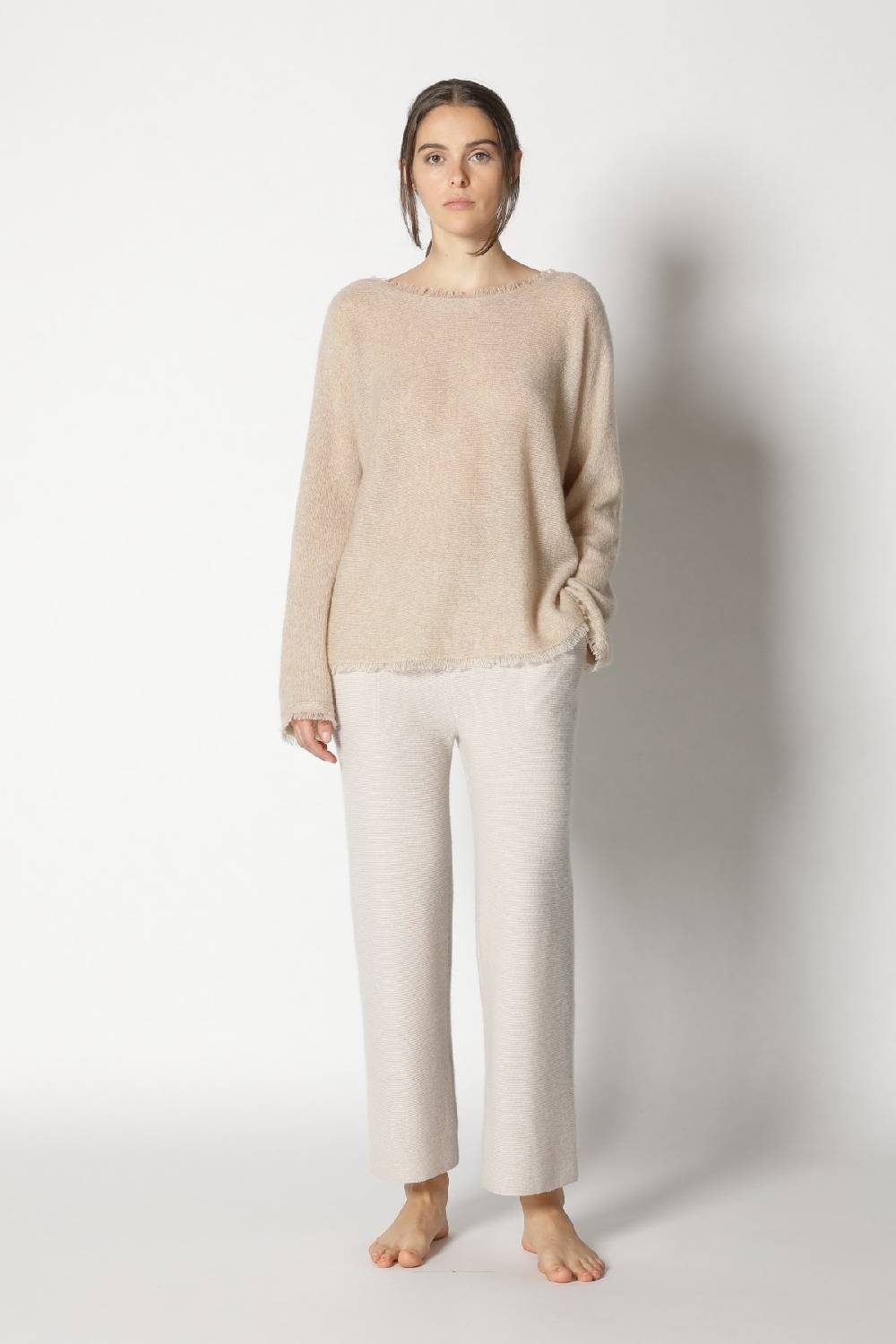 Sminfinity fluffy fringe boatneck + fluffy fringe cape + garter cropped pants Exklusive Angebote