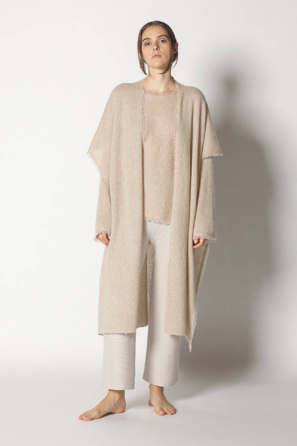 Sminfinity fluffy fringe boatneck + fluffy fringe cape + garter cropped pants Exklusive Angebote