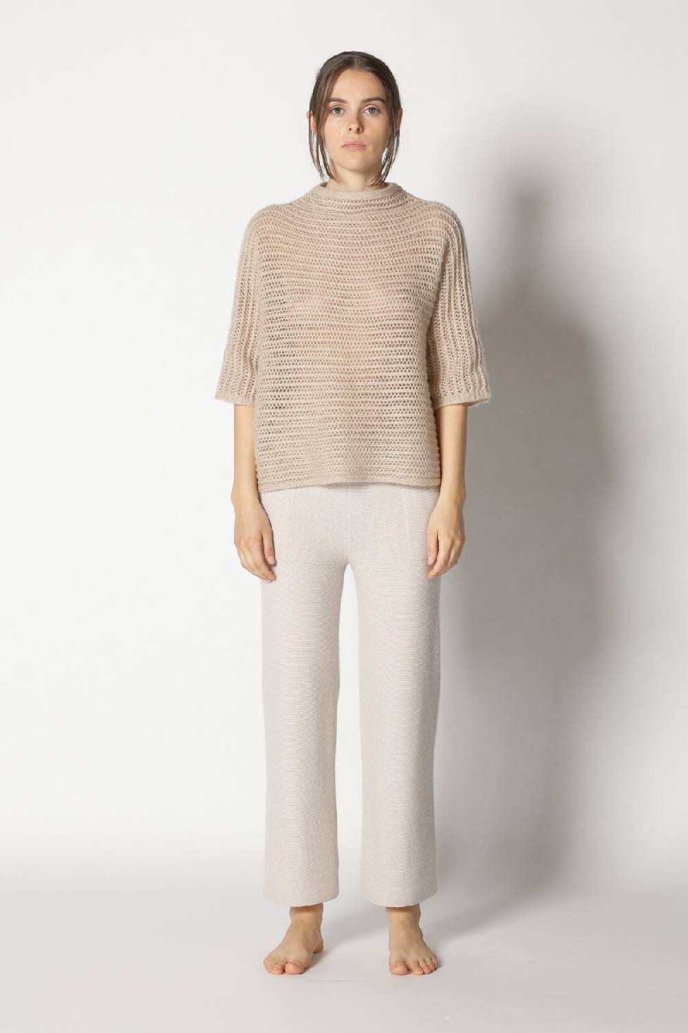 Sminfinity fluffy airy mockneck + fluffy airy plaid + garter cropped pants Große Rabatte