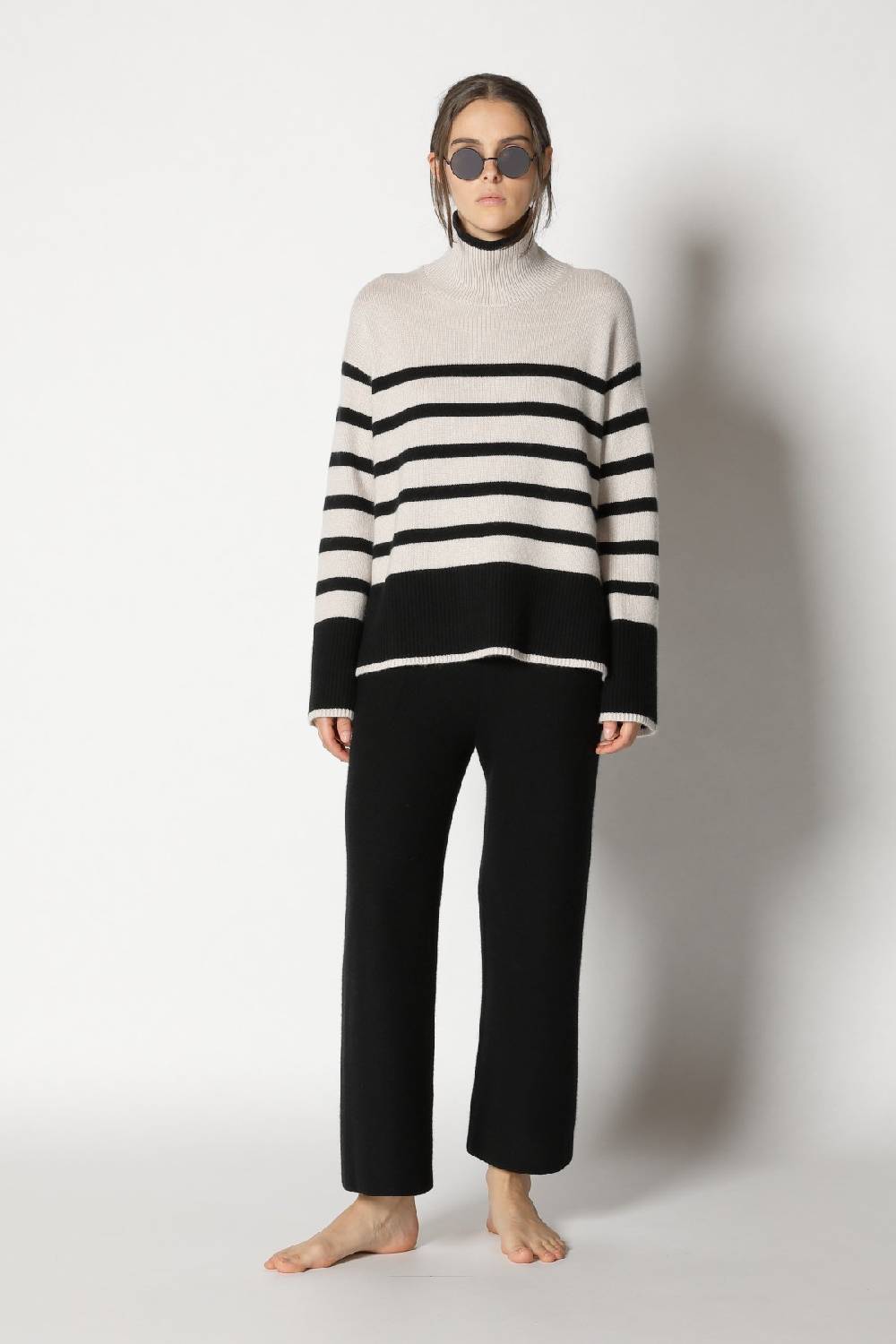 Sminfinity doubleface striped capecoat + slouchy striped turtle + gater cropped pants Tägliche Deals
