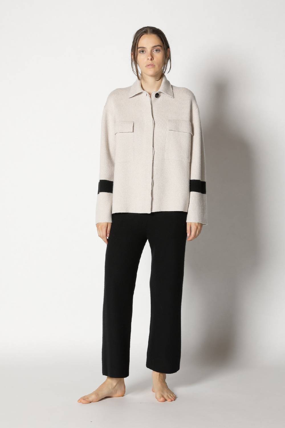Sminfinity doubleface striped shirtjacket + garter cropped pants VIP-Rabatte