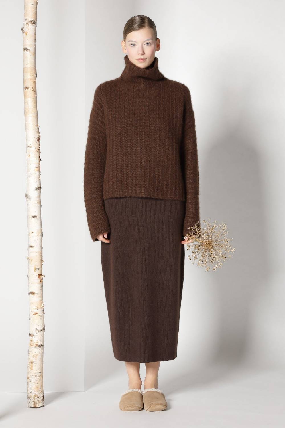 Sminfinity fluffy ribbed turtleneck jumper + pure all needle tulip skirt Preisnachlass