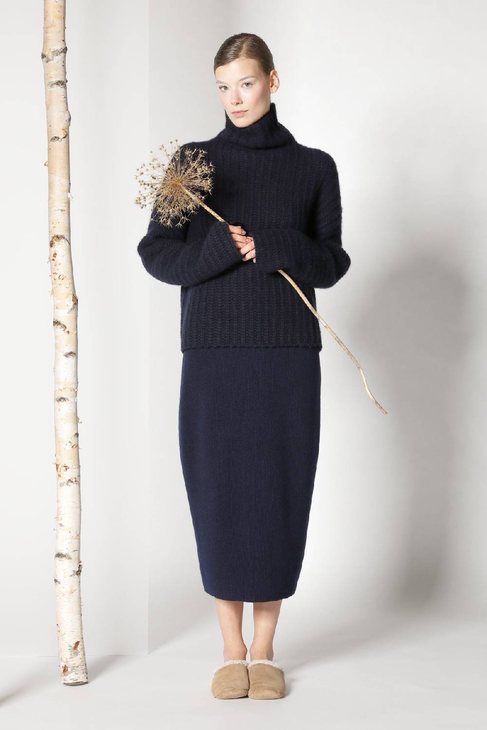 Sminfinity fluffy ribbed turtleneck jumper + pure all needle tulip skirt Preisnachlass