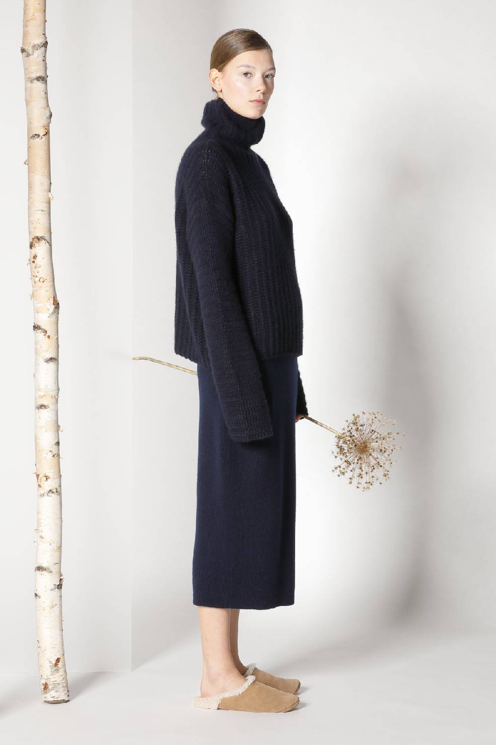 Sminfinity fluffy ribbed turtleneck jumper + pure all needle tulip skirt Preisnachlass