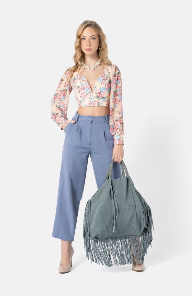 Stuff Maker Velour Leder Shopper in Blau Zeitlich begrenztes Angebot